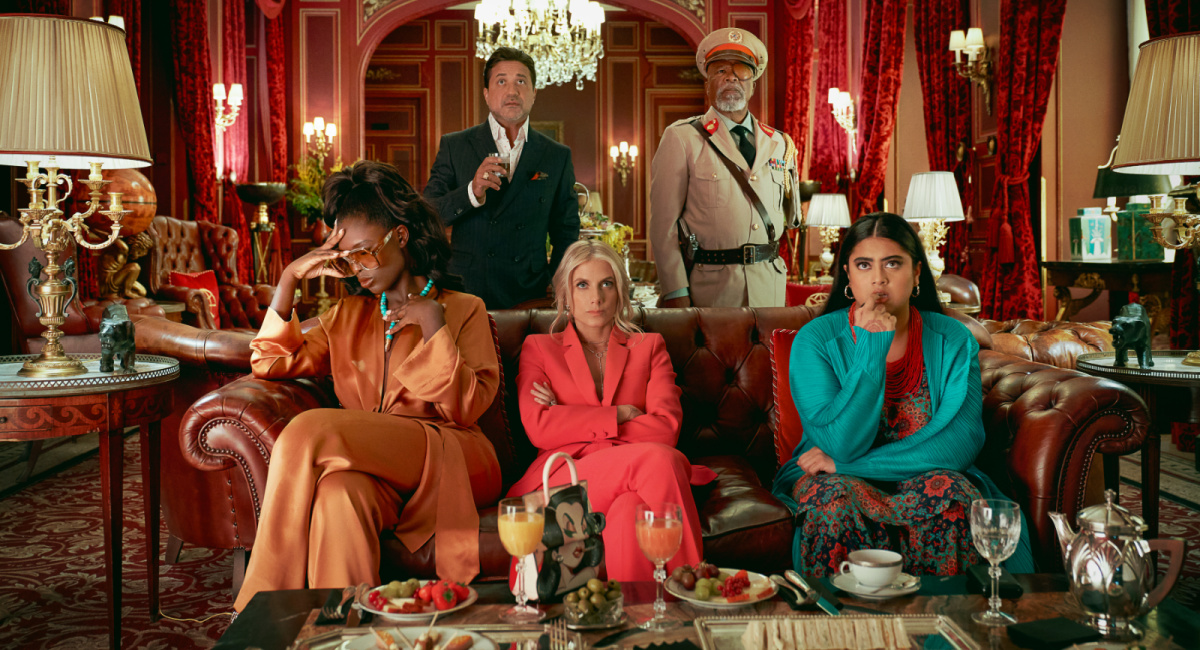 Enrique Arce, John Kani, Jodie Turner-Smith, Mélanie Laurent, and Kuhoo Verma in Netflix's 'Murder Mystery 2.'