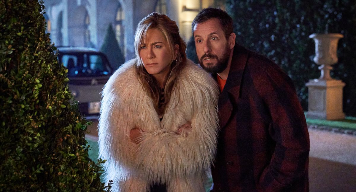 Jennifer Aniston as Audrey Spitz and Adam Sandler as Nick Spitz in 'Murder Mystery 2.'