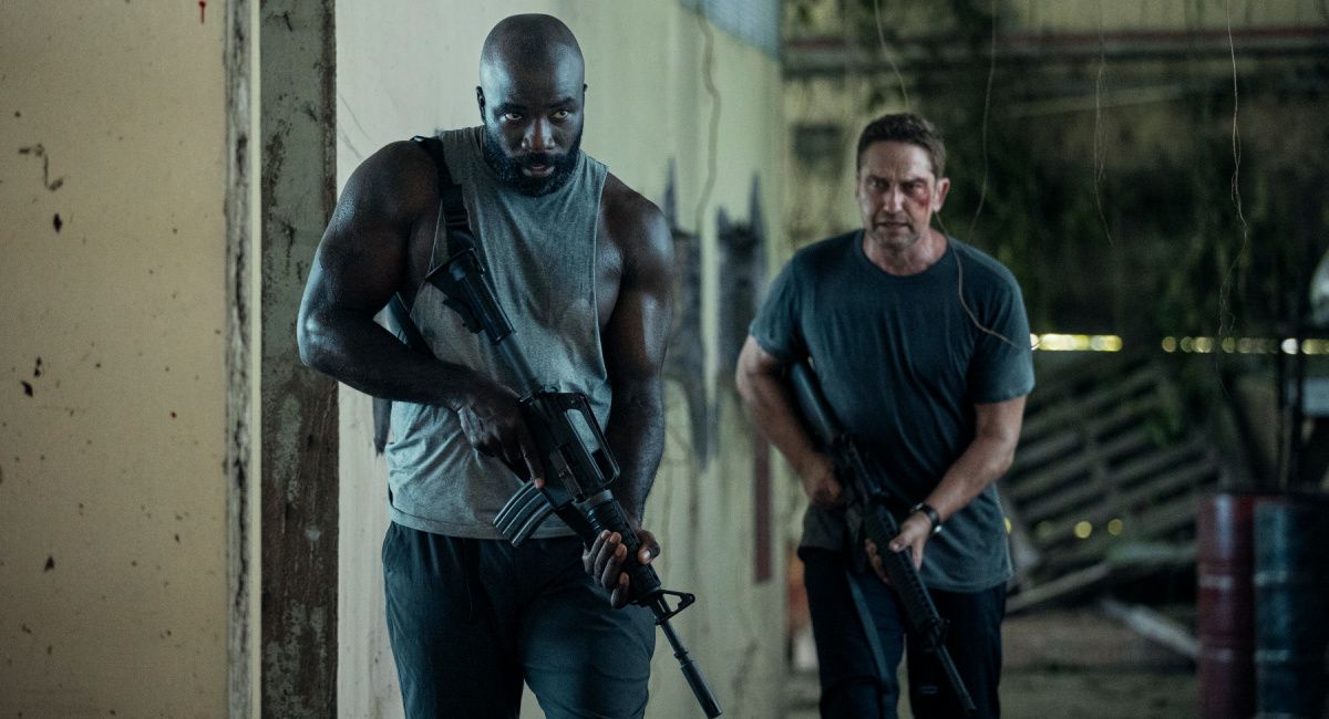 Mike Colter as Louis Gaspare and Gerard Butler as Brodie Torrance in 'Plane.'