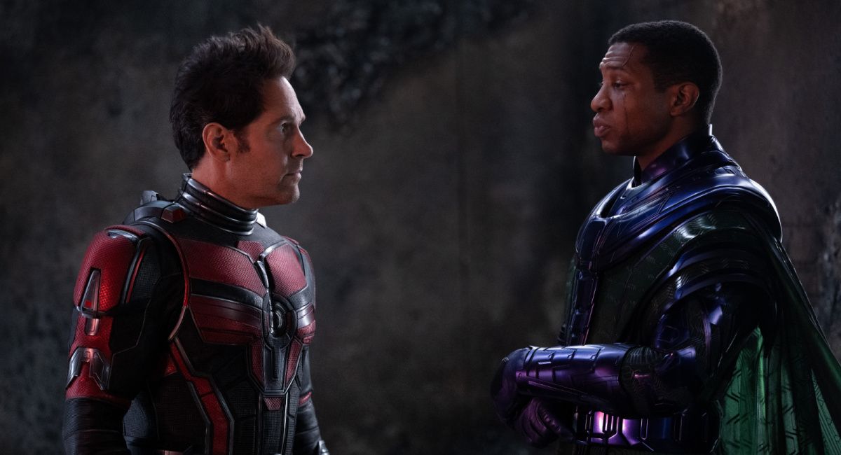 Paul Rudd as Scott Lang/Ant-Man and Jonathan Majors as Kang the Conqueror in Marvel Studios' 'Ant-Man and the Wasp: Quantumania.'