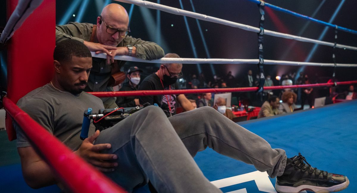 Director Michael B. Jordan and cinematographer Kramer Morgenthau on the set of their film 'Creed III,' A Metro Goldwyn Mayer Pictures film.