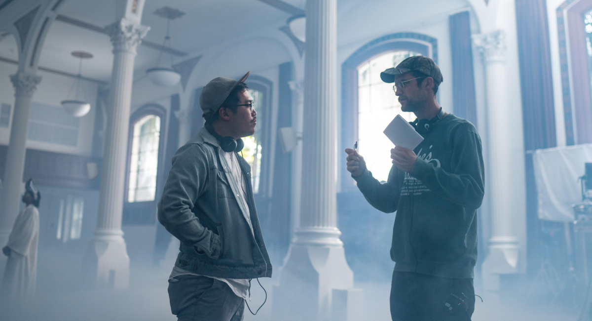 Directors Daniel Kwan and Daniel Scheinert on the set of A24's 'Everything Everywhere All at Once.'