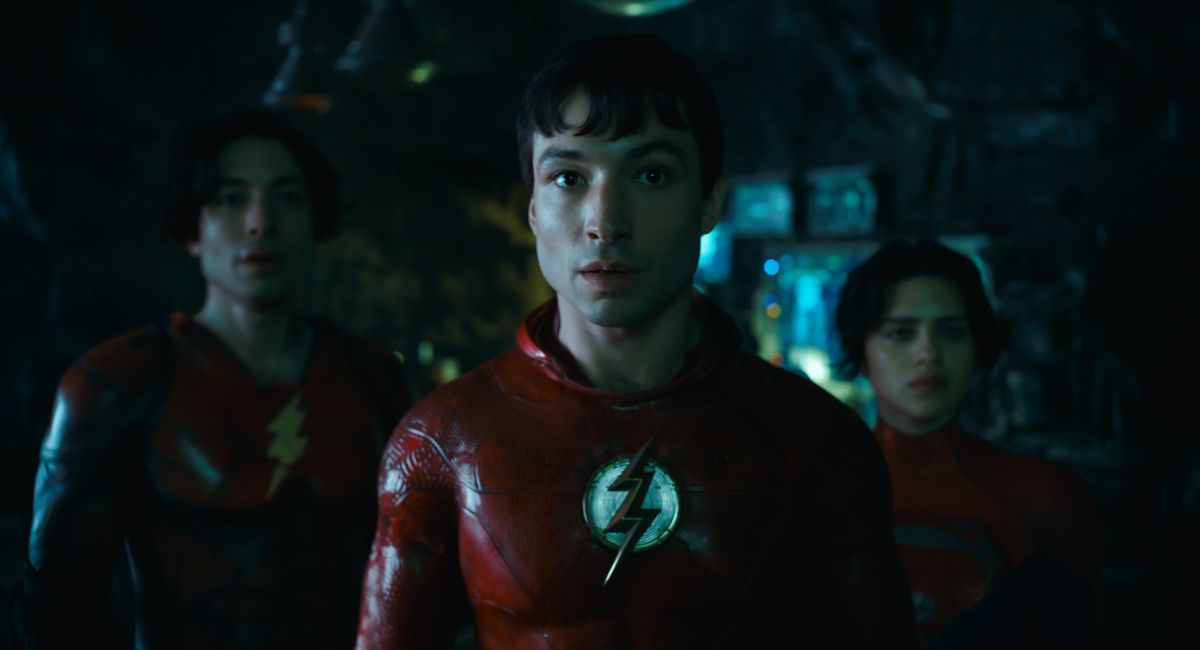 Ezra Miller as Barry Allen / The Flash, Ezra Miller as Barry Allen / The Flash and Sasha Calle as Kara Zor-El / Supergirl in Warner Bros. Pictures’ action adventure 'The Flash,' a Warner Bros. Pictures release.