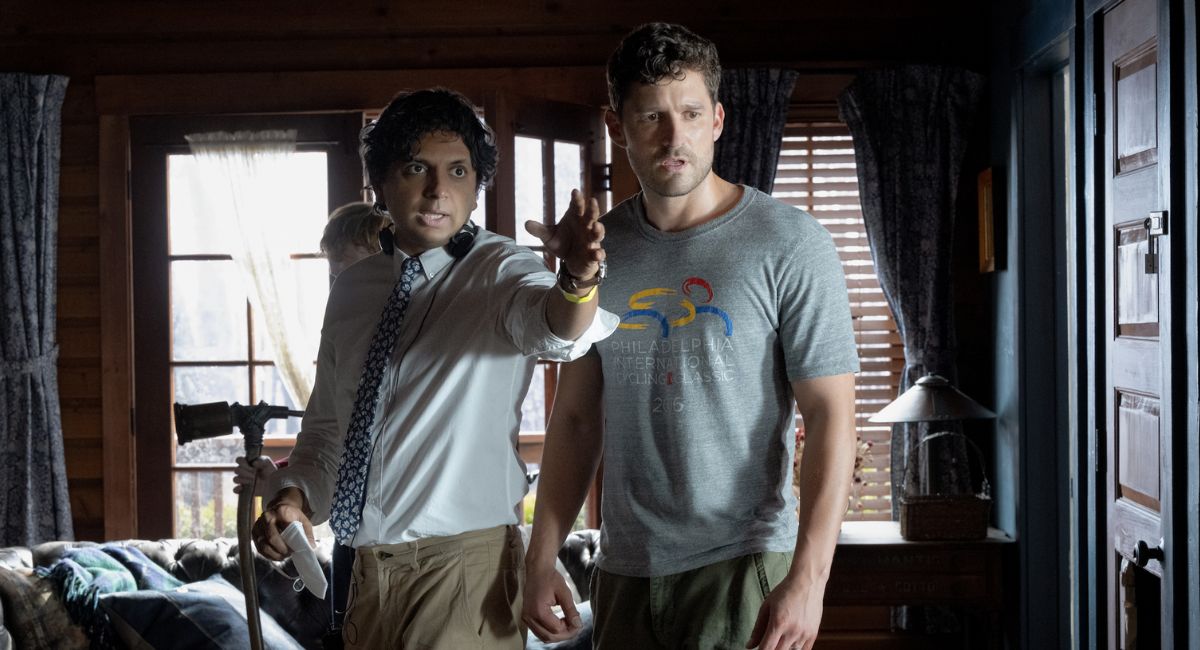 M.  Knight Shyamalan and Ben Aldridge on the set of 'Knock at the Cabin'.