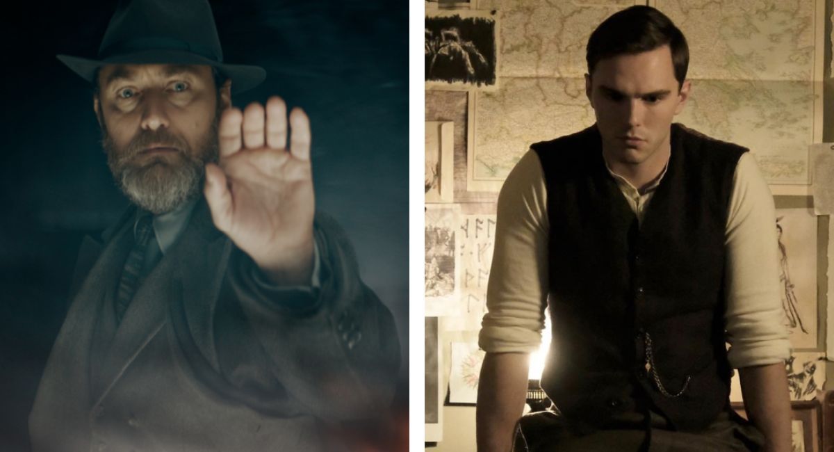 (Left) Jude Law in Warner Bros. 'Fantastic Beasts: The Secrets of Dumbledore.' (Right) Nicholas Hoult in Fox Searchlight Pictures 'Tolkien.'