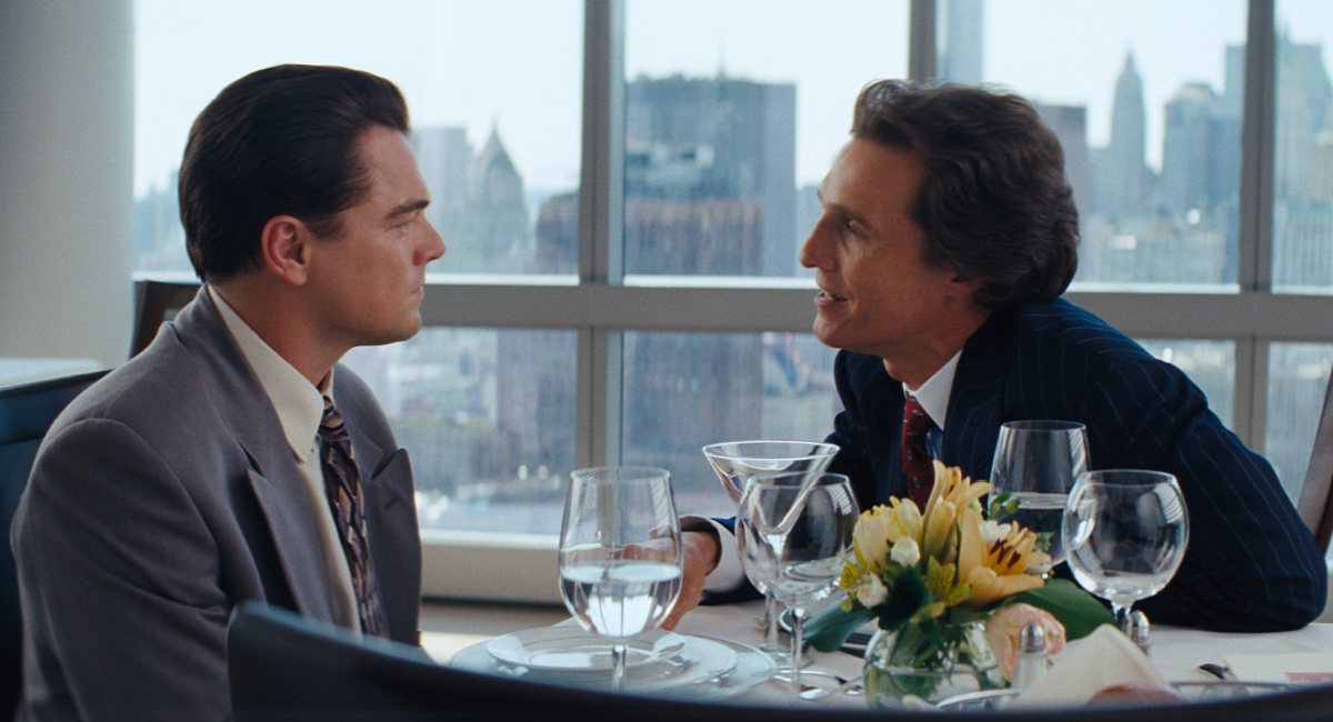 Leonardo DiCaprio is Jordan Belfort and Matthew McConaughey is Mark Hanna in "The Wolf of Wall Street,' from Paramount Pictures and Red Granite Pictures.