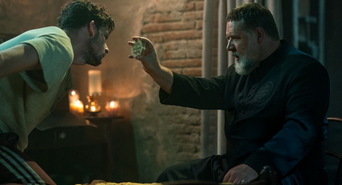 Russell Crowe as Father Gabriele Amorth in Sony Pictures 'The Pope's Exorcist.'