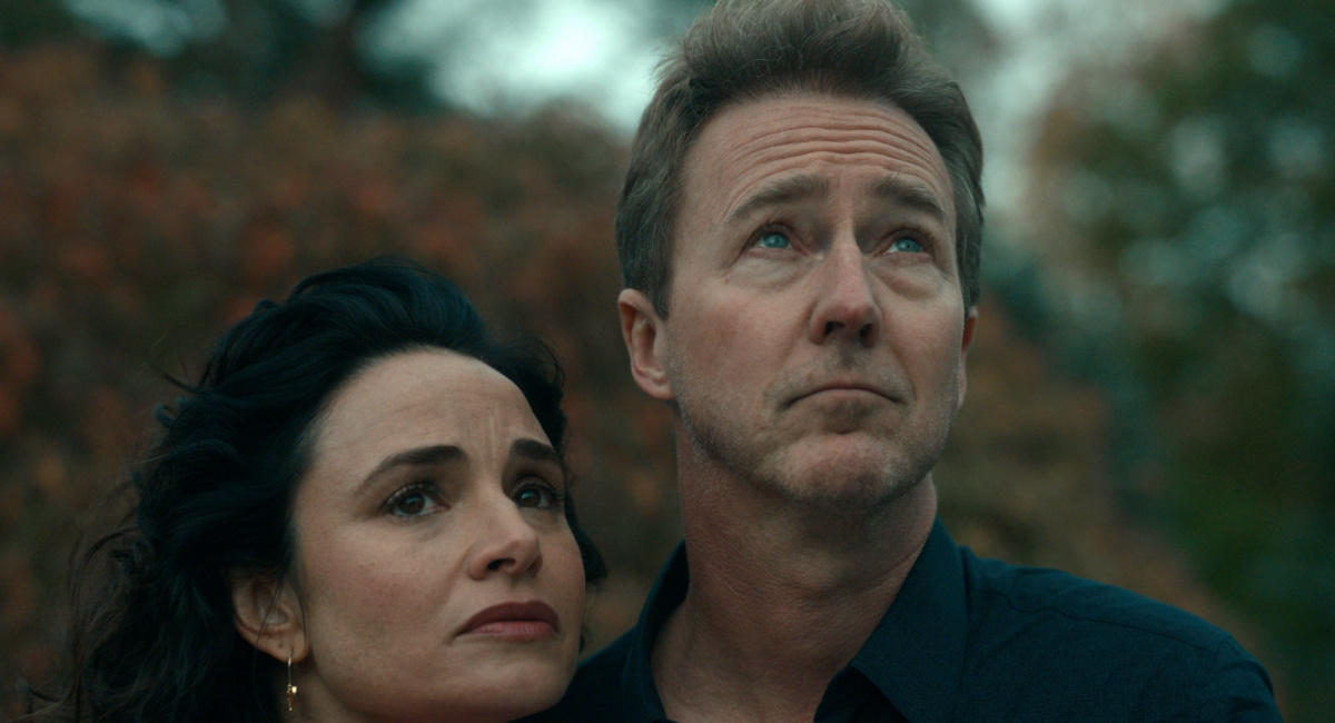 Edward Norton and Mia Maestro in 'Extrapolations,' premiering March 17, 2023 on Apple TV+.