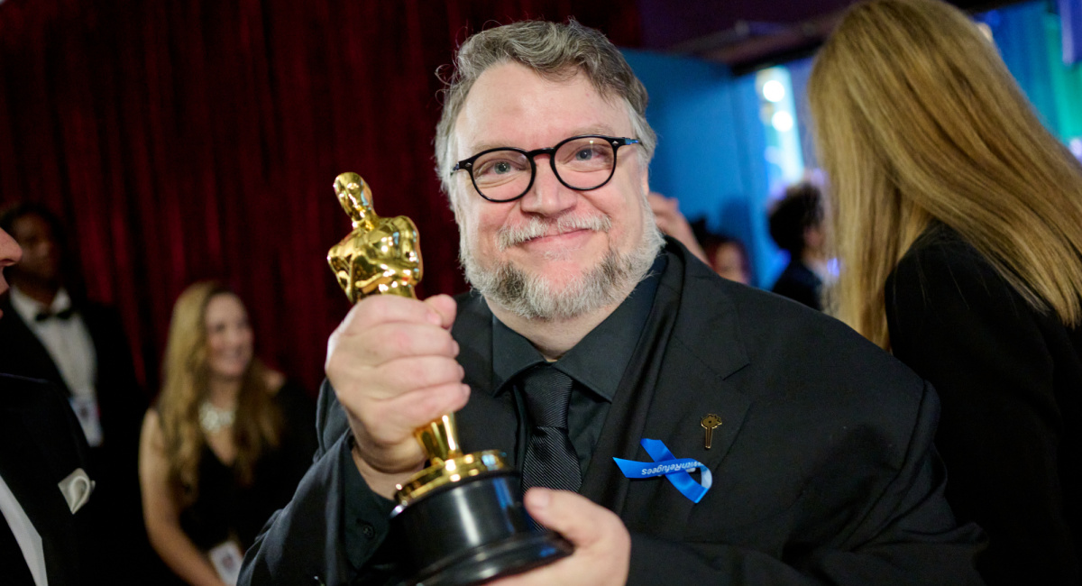 Guillermo del Toro poses backstage with the Oscar® for Animated Feature Film during ABC's live broadcast of the 95th Oscars® at the Dolby® Theater at Ovation Hollywood on Sunday, March 12, 2023.