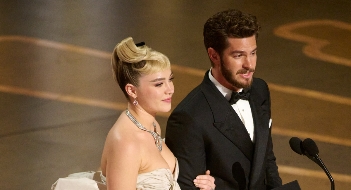 Florence Pugh and Andrew Garfield present the Oscar® for Original Screenplay during the live ABC telecast of the 95th Oscars® at the Dolby® Theatre at Ovation Hollywood on Sunday, March 12, 2023.