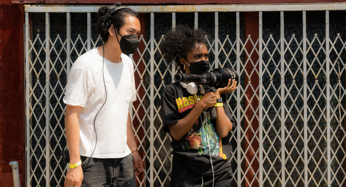 Cinematographer Eric K. Yue and writer/director A.V. Rockwell on the set of 'A Thousand and One,' released by Focus Features.