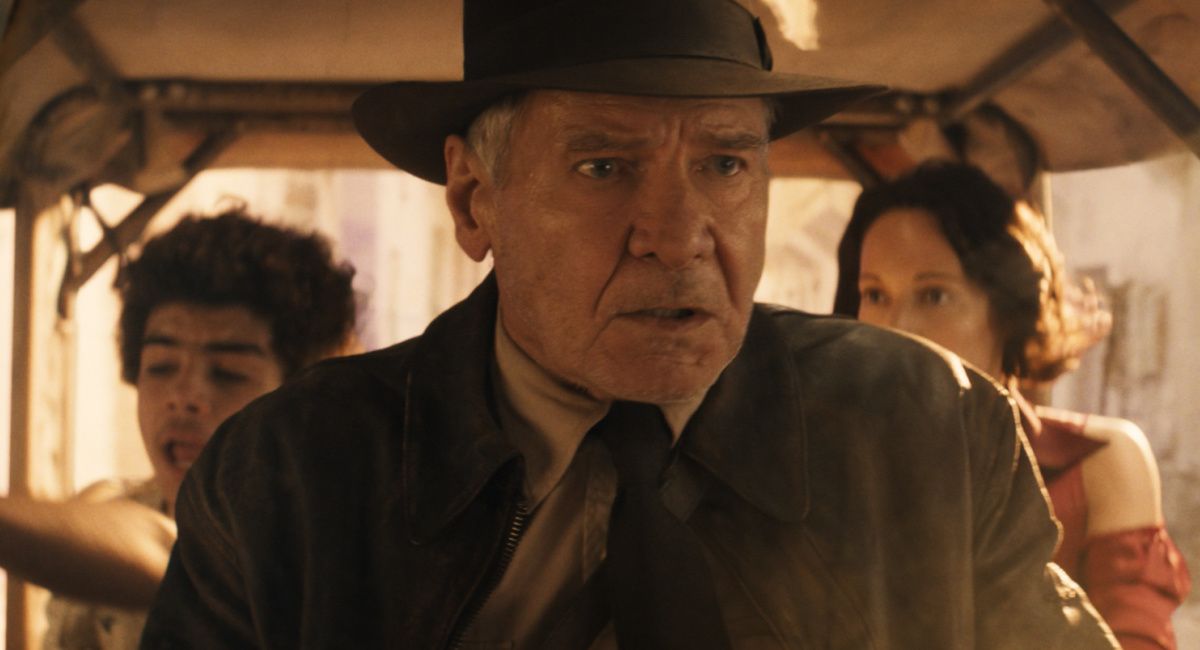 Teddy (Ethann Isidore), Indiana Jones (Harrison Ford) and Helena (Phoebe Waller-Bridge) in Lucasfilm's 'Indiana Jones and the Dial of Destiny.'
