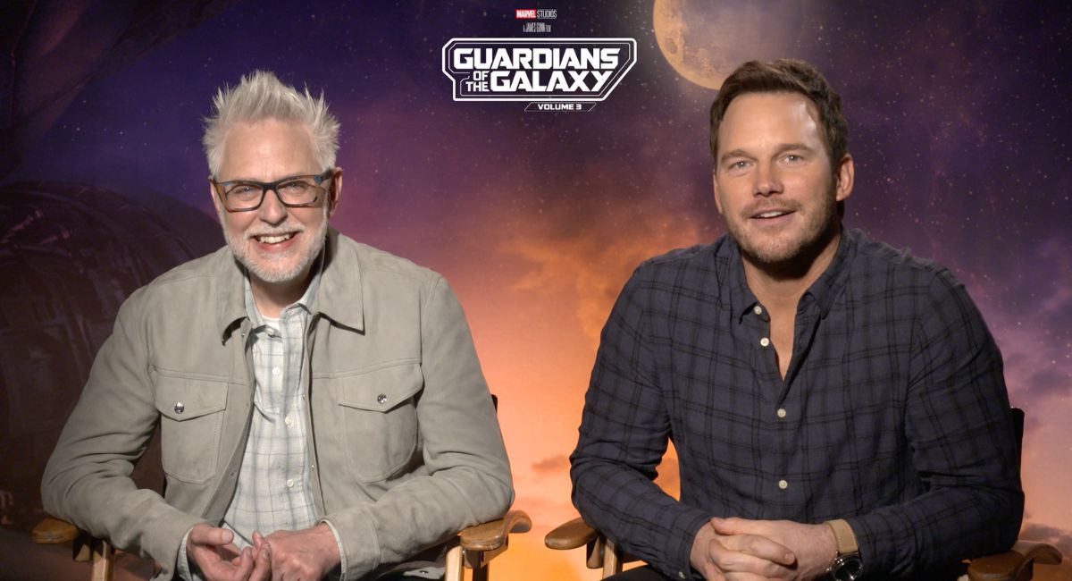 Escritor e diretor James Gunn e Chris Pratt de 'Guardiões da Galáxia Vol. 3'.