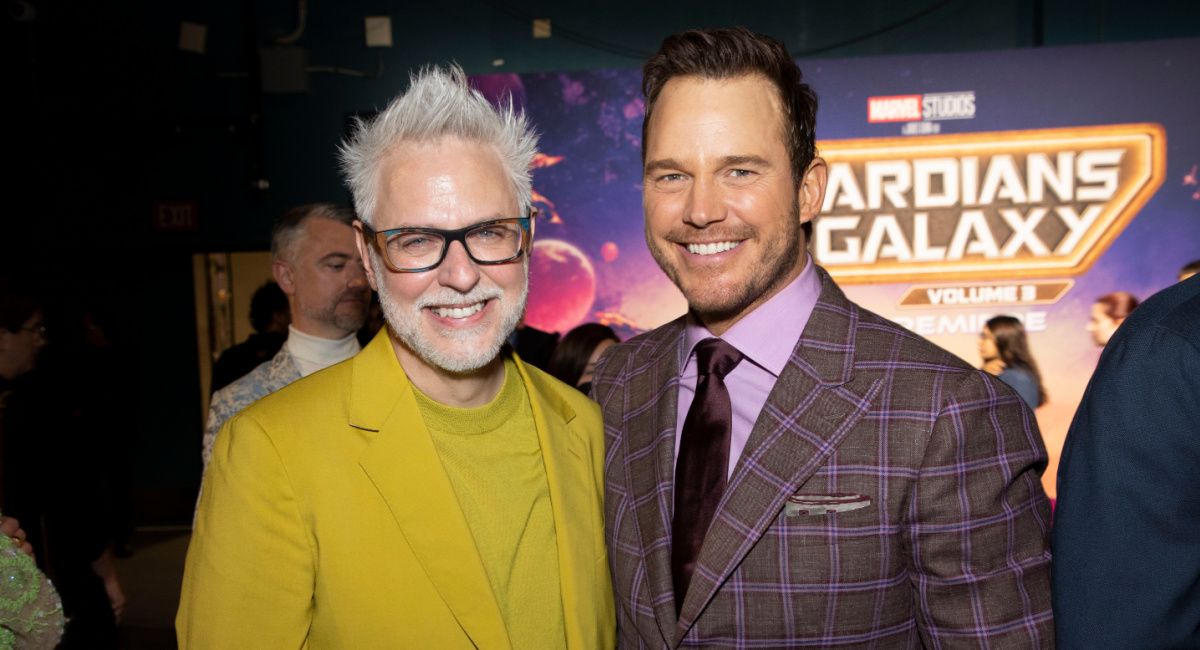 James Gunn and Chris Pratt attend the 'Guardians of the Galaxy Vol. 3' premiere at the Dolby Theatre in Hollywood CA on Thursday, April 27, 2023.