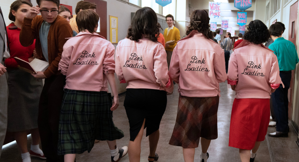Tricia Fukuhara as Nancy Nakagawa, Marisa Davila as Jane Facciano, Cheyenne Wells as Olivia Valdovinos and Ari Notartomaso as Cynthia Zdunowski in 'Grease: Rise of the Pink Ladies'