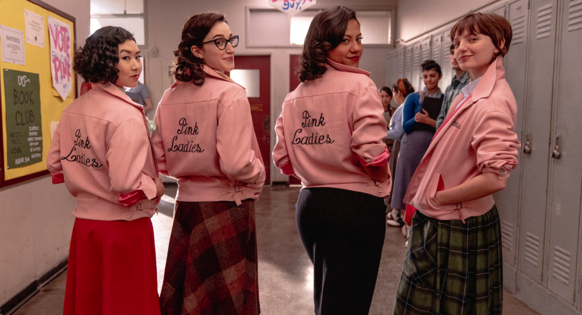 Tricia Fukuhara as Nancy Nakagawa, Marisa Davila as Jane Facciano, Cheyenne Wells as Olivia Valdovinos and Ari Notartomaso as Cynthia Zdunowski in 'Grease: Rise of the Pink Ladies' streaming on Paramount+.