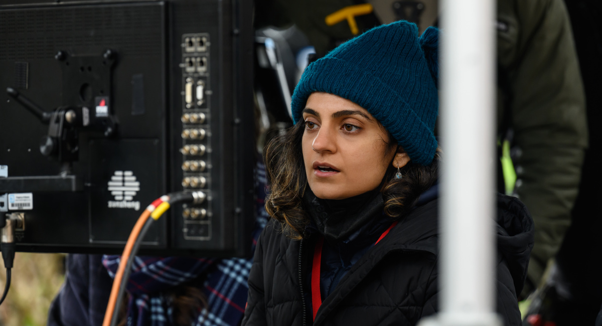 Director Nida Manzoor on the set of her film 'Polite Society,' a Focus Features release.