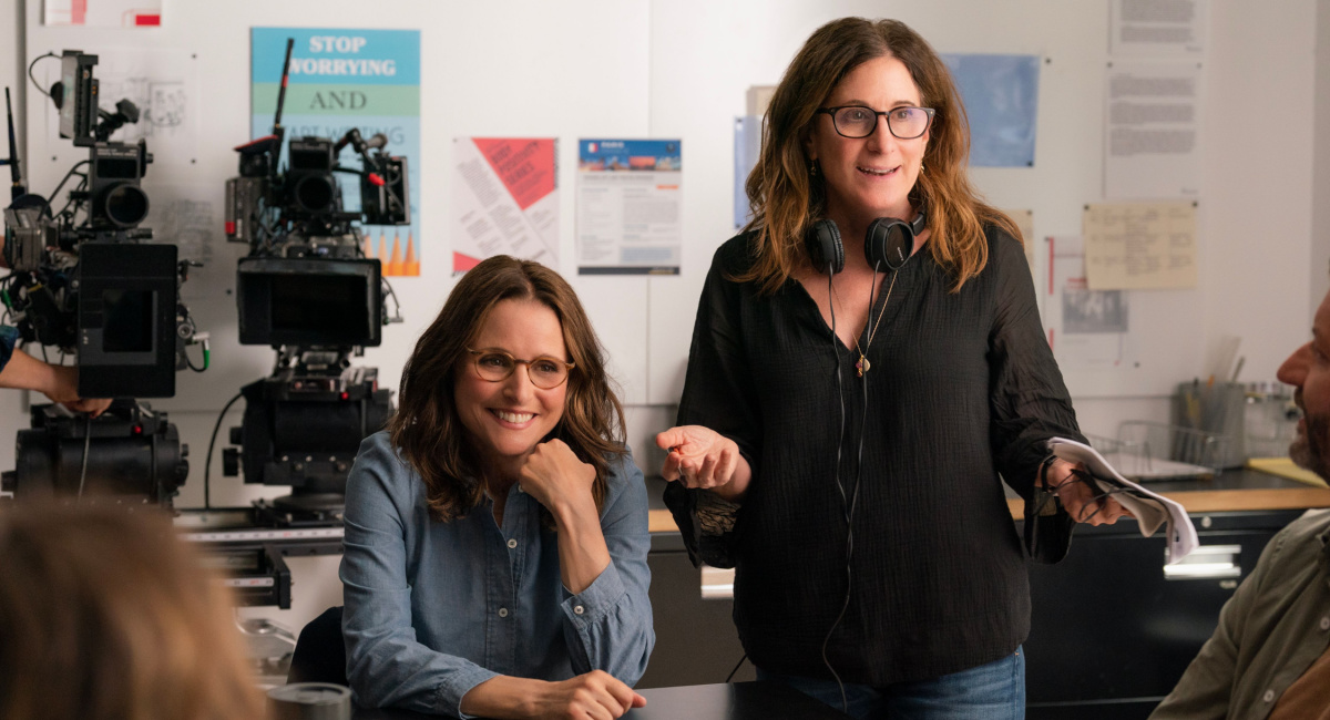 Julia Louis-Dreyfus as Beth and director Nicole Holofcener on the set of A24's 'You Hurt My Feelings.'