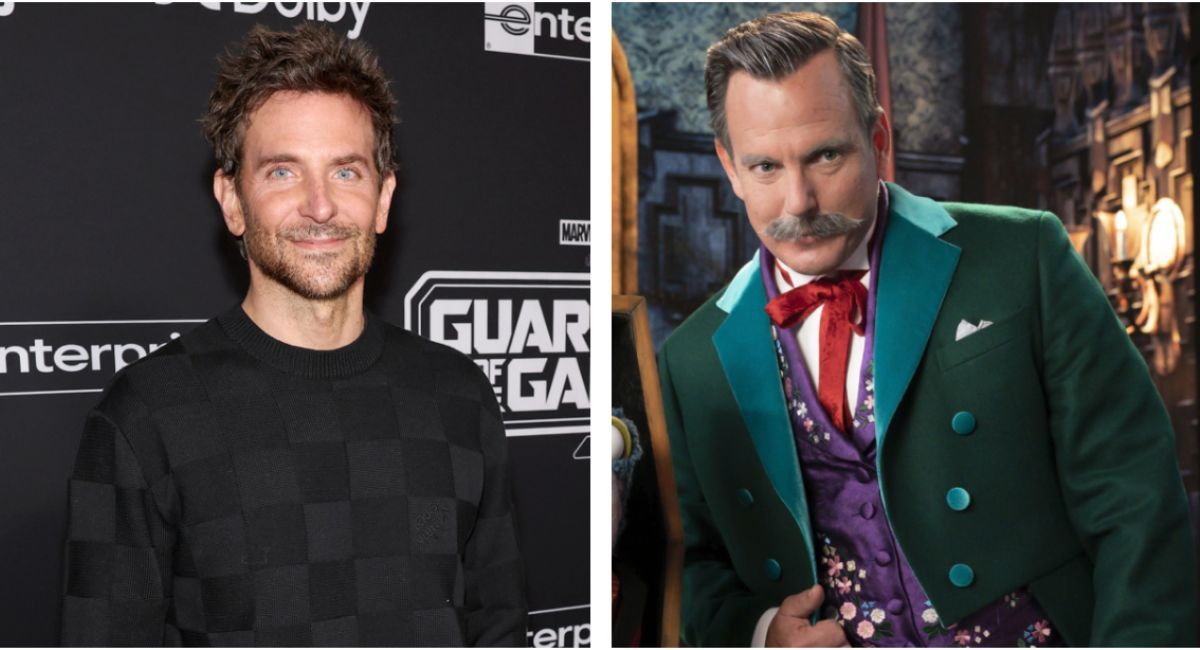(Esquerda) Bradley Cooper em 'Guardiões da Galáxia Vol. 3' Estreia Mundial. (Direita) Will Arnett em 'Muppets Haunted Mansion'.