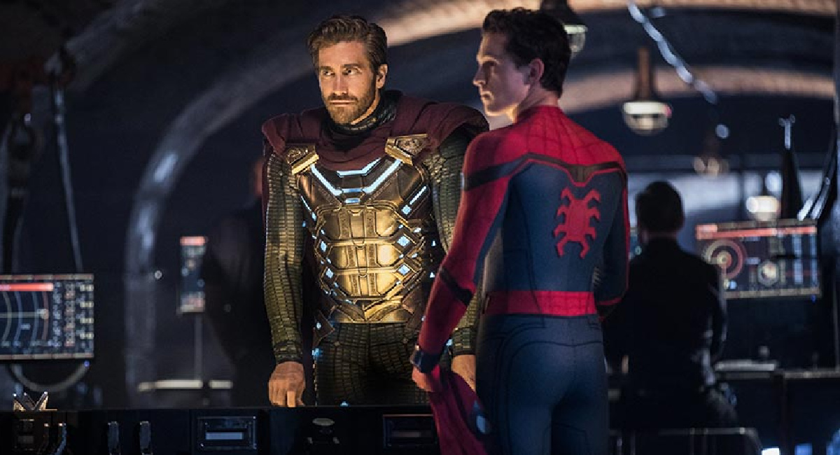 Jake Gyllenhaal e Tom Holland em 'Homem-Aranha: Longe de Casa'.