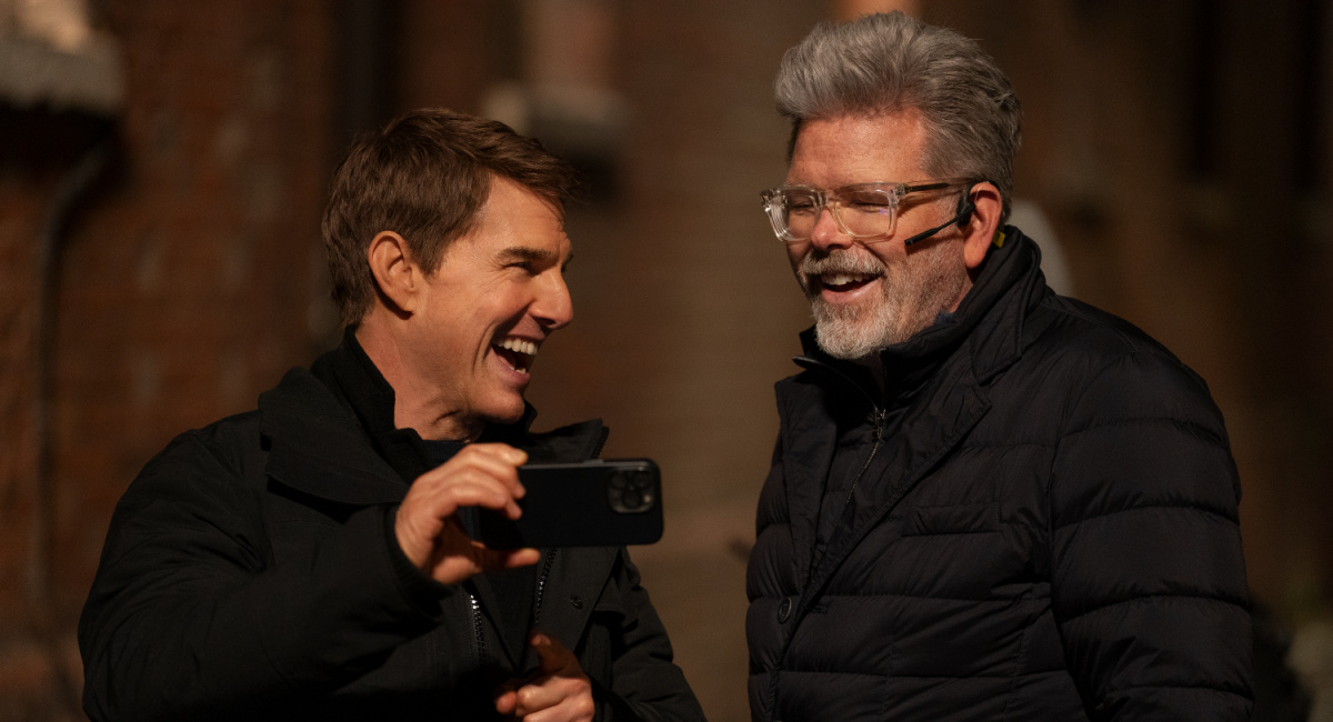 Tom Cruise and Christopher McQuarrie on the set of 'Mission: Impossible - Dead Reckoning Part One' from Paramount Pictures and Skydance.