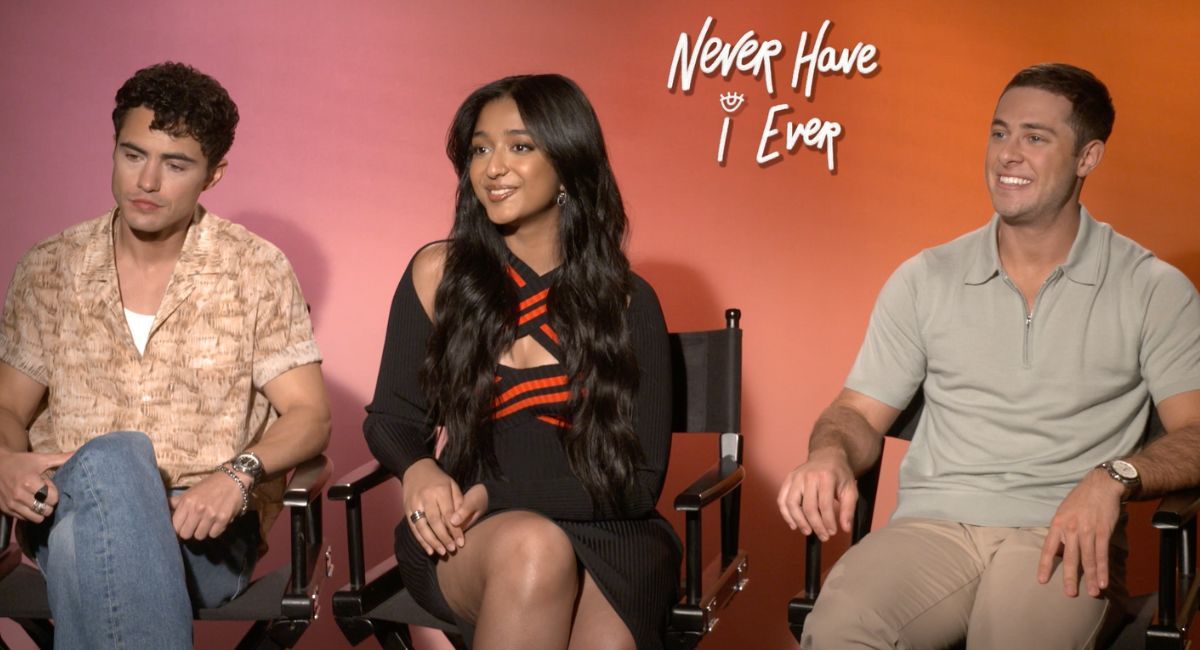 Darren Barnett, Maitreyi Ramakrishnan and Jarren Lewison star in Season 4 of Netflix's Never Have I Ever.