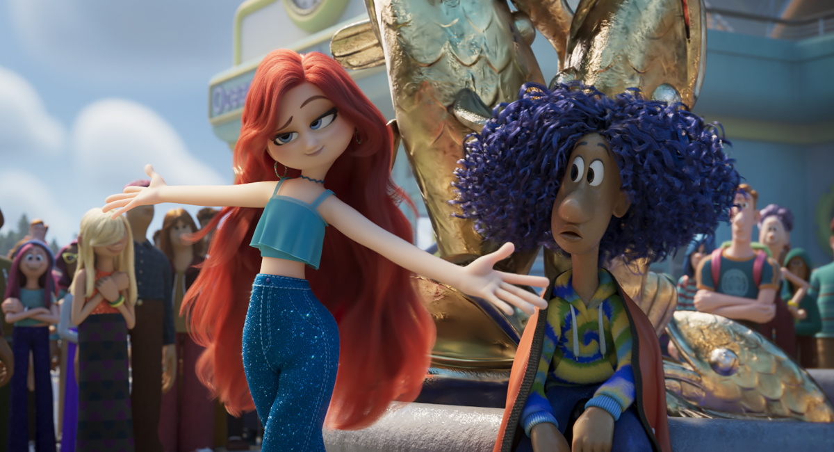 (Da esquerda) Chelsea Van Der Zee (Annie Murphy) e Connor (Jaboukie Young-White) em 'Ruby Gilman, Teenage Kraken' da DreamWorks Animation, dirigido por Kirk DeMicco.
