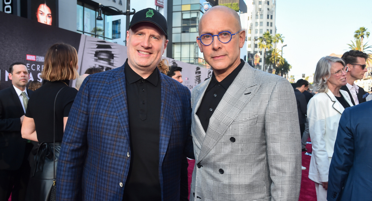 Marvel Studios President Kevin Feige and director Ali Selim at the red carpet premiere of Marvel Studios' 'Secret Invasion.'