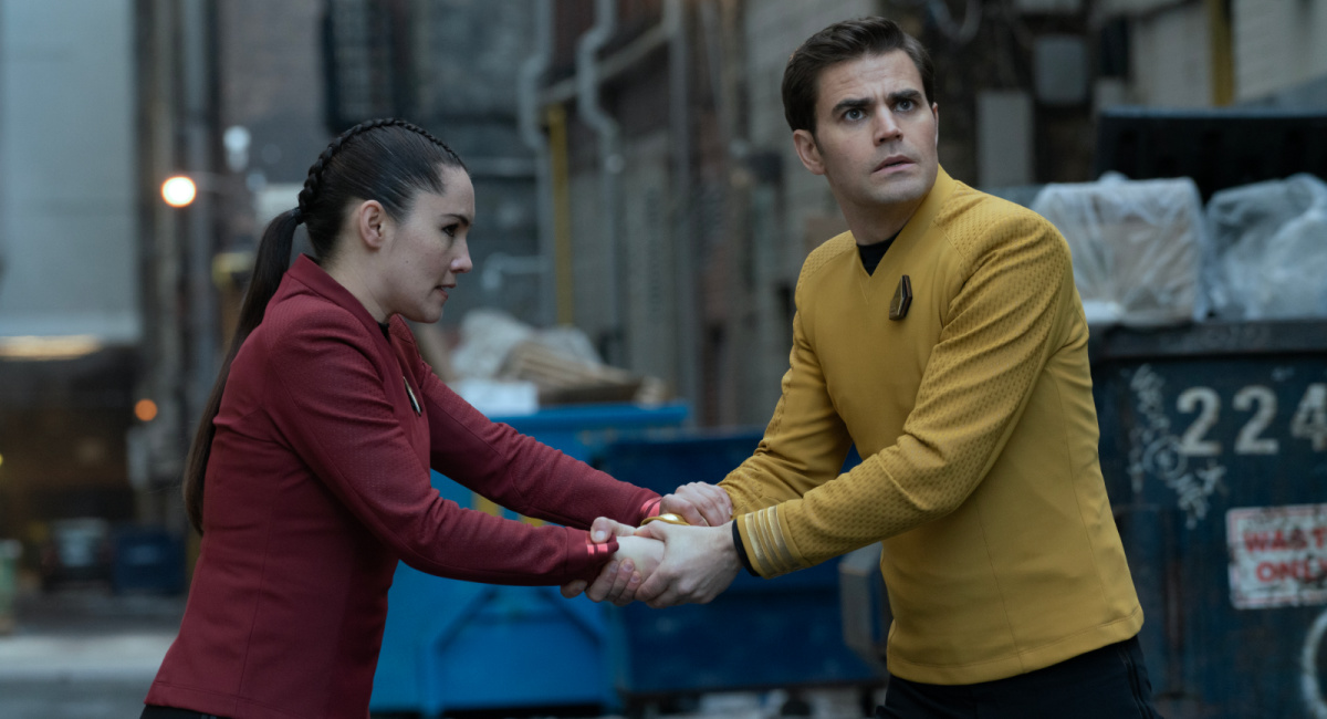 Christina Chong as La’an and Paul Wesley as Kirk in season 2 of 'Star Trek: Strange New Worlds,' streaming on Paramount+, 2023.