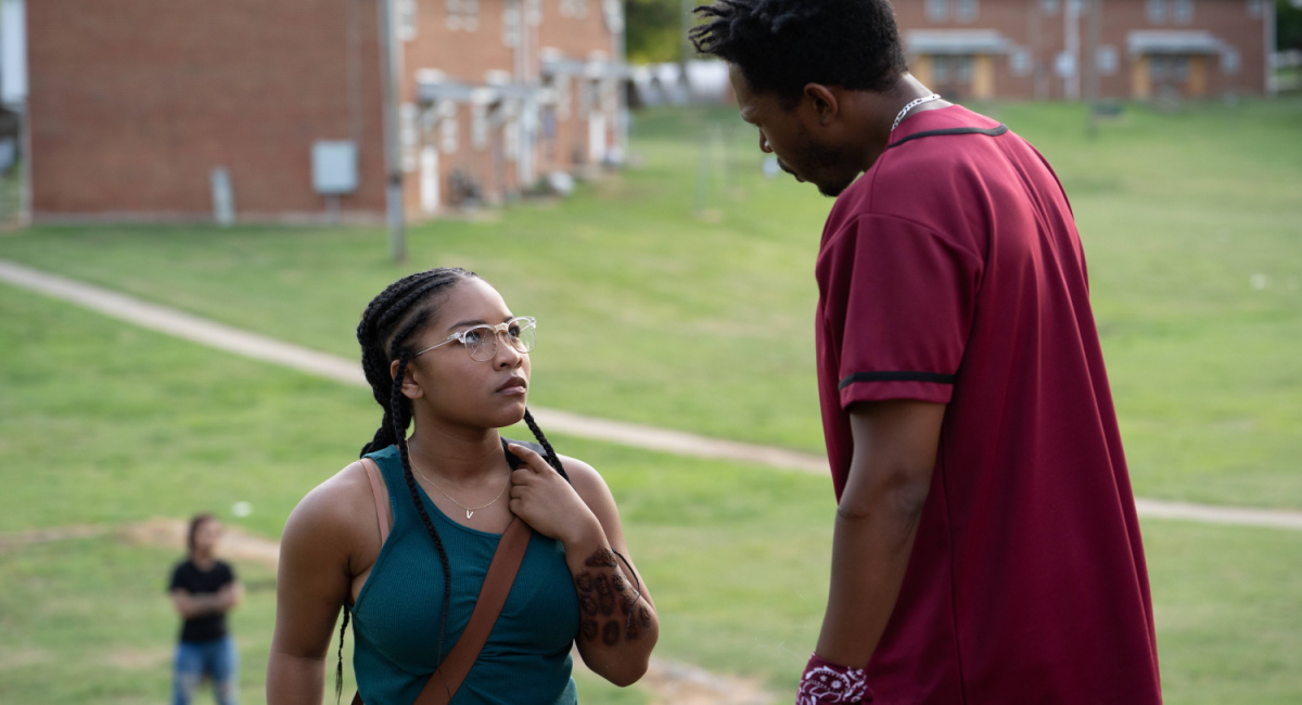 Laya DeLeon Hayes as Vicaria and Denzel Whitaker as Kango in the horror/thriller, 'The Angry Black Girl and Her Monster,' an AllBlk/Shudder/RLJE Films release.