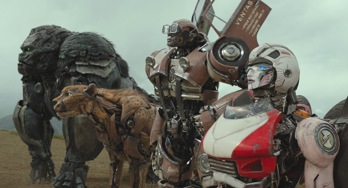 Optimus Primal, Cheetor, Wheeljack e Arce em 'Transformers: Rise of the Beasts'.