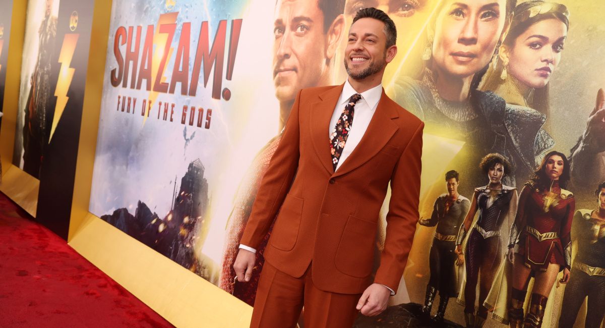Zachary Levi attends the World Premiere of 'Shazam! Fury of the Gods' in Westwood, CA.