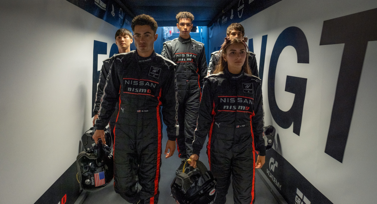 Sang Heon Lee, Darren Barnet, Archie Madekwe, Emelia Hartford and Pepe Barroso Silva are GT Academy drivers in Columbia Pictures 'Gran Turismo.'