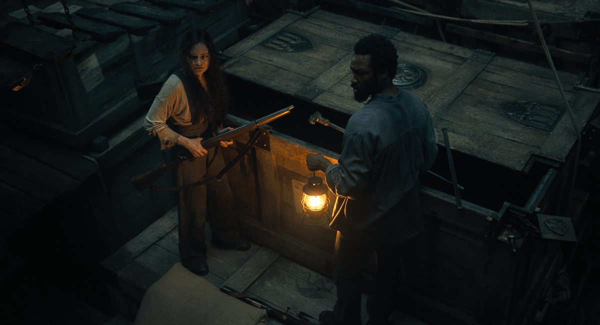 Anna (Aisling Franciosi) and Clemens (Corey Hawkins) in 'The Last Voyage of the Demeter,' directed by André Øvredal.
