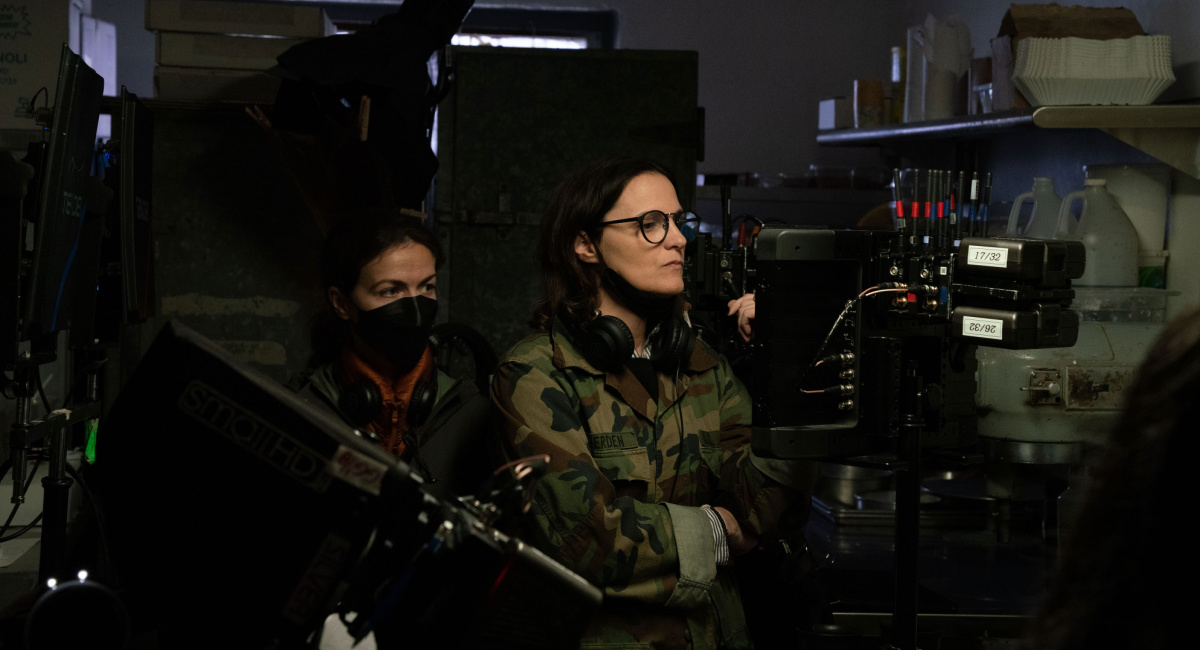 Director Nicol Paone on the set of Shout! Studio's 'The Kill Room.'