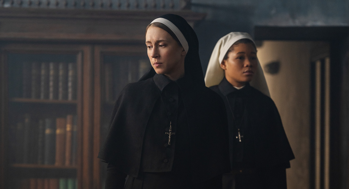 Taissa Farmiga as Sister Irene and Storm Reid as Sister Debra in New Line Cinema's horror thriller 'The Nun II,' a Warner Bros. Pictures release.