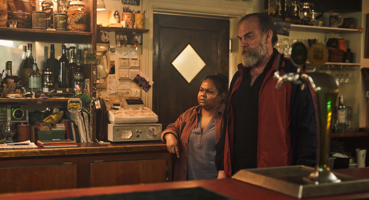 Ursula Yovich and Hugo Weaving in 'The Royal Hotel.'