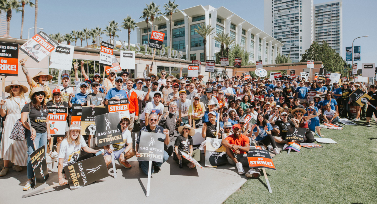 Hundreds of showrunners gather for group shot at Showrunner Solidarity Day at Fox on 9/12.