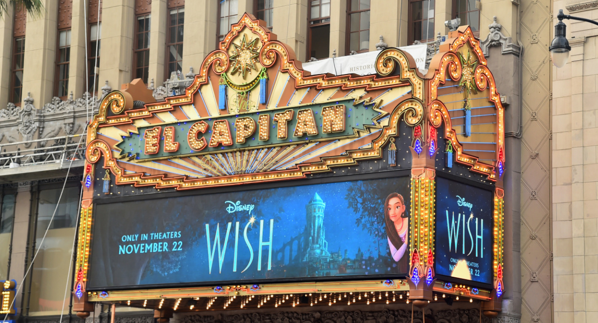 The marquee is seen at the Long Lead Press Day & In-Person Presentation for 'Wish' at El Capitan Theatre in Los Angeles, California on September 21, 2023.