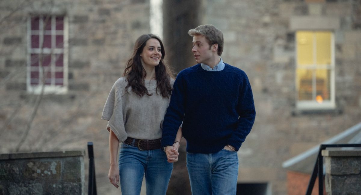 Meg Bellamy as Kate Middleton and Ed McVey as Prince William in the sixth season of “The Crown” on Netflix.