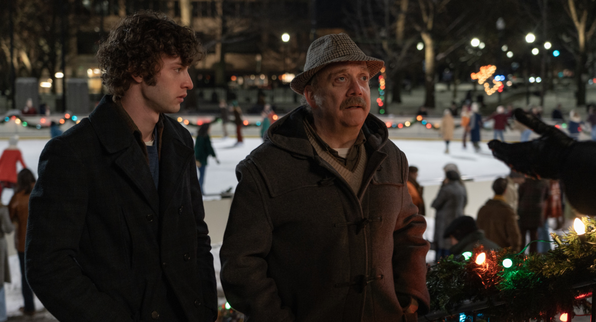 Dominic Sessa stars as Angus Tully and Paul Giamatti as Paul Hunham in director Alexander Payne’s 'The Holdovers,' a Focus Features release.