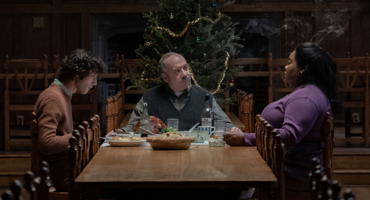 Dominic Sessa stars as Angus Tully, Paul Giamatti as Paul Hunham and Da’Vine Joy Randolph as Mary Lamb in director Alexander Payne’s 'The Holdovers,' a Focus Features release.