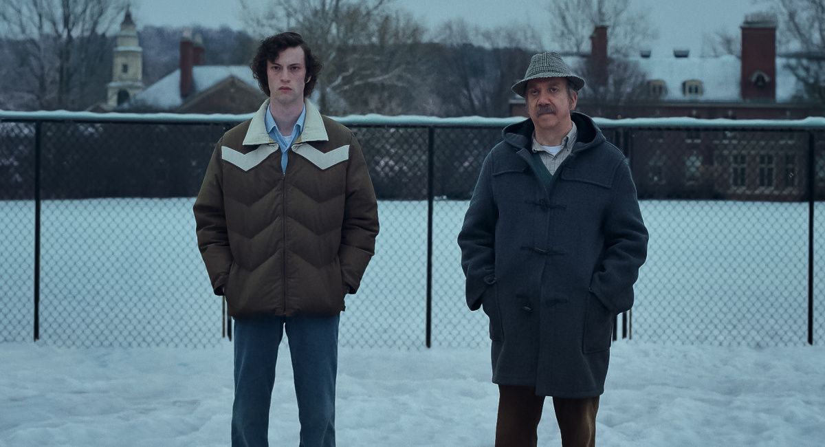 Dominic Sessa stars as Angus Tully and Paul Giamatti as Paul Hunham in director Alexander Payne’s 'The Holdovers,' a Focus Features release.