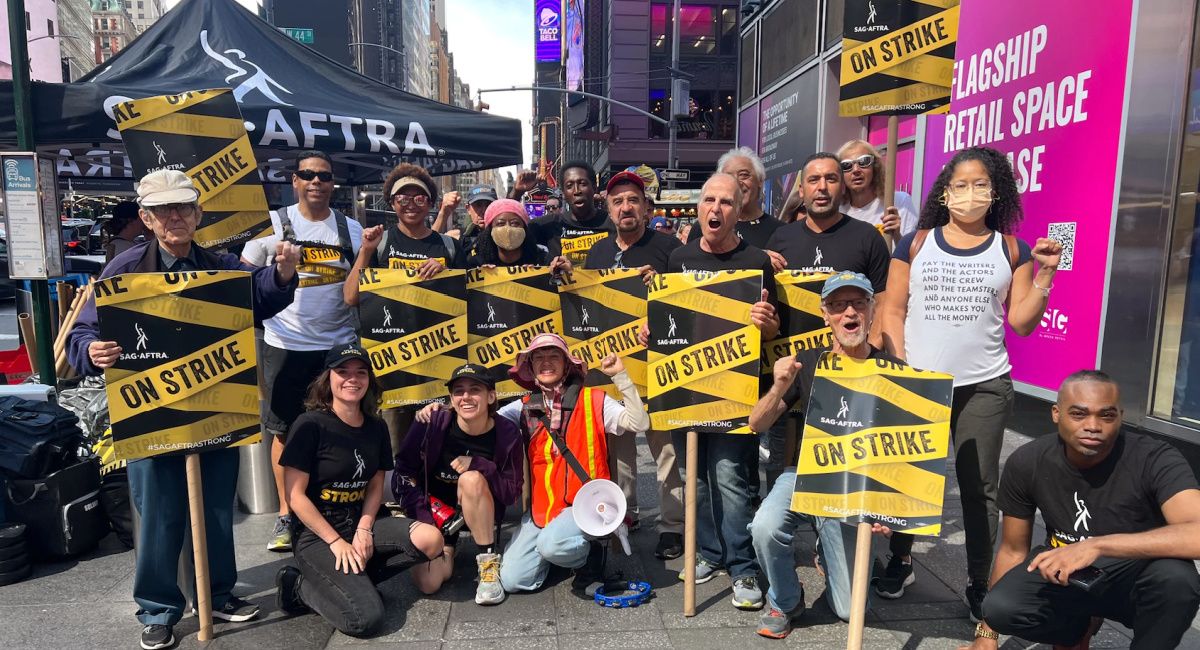 SAG-AFTRA members walk the line in New York on 9/21.