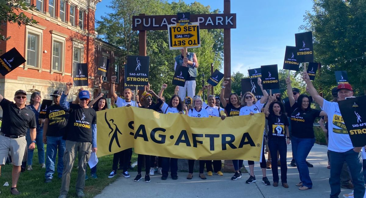 SAG-AFTRA members walk the line in Northhampton on 9/21.