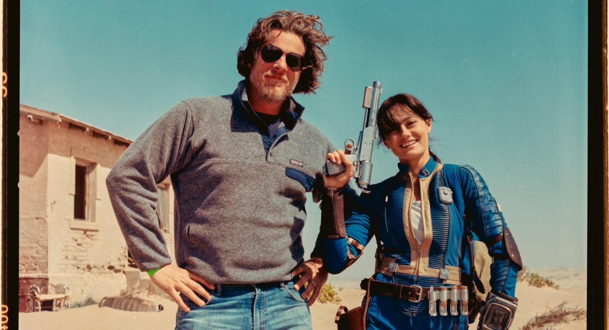 Jonathan Nolan and Ella Purnell on the set of 'Fallout.'