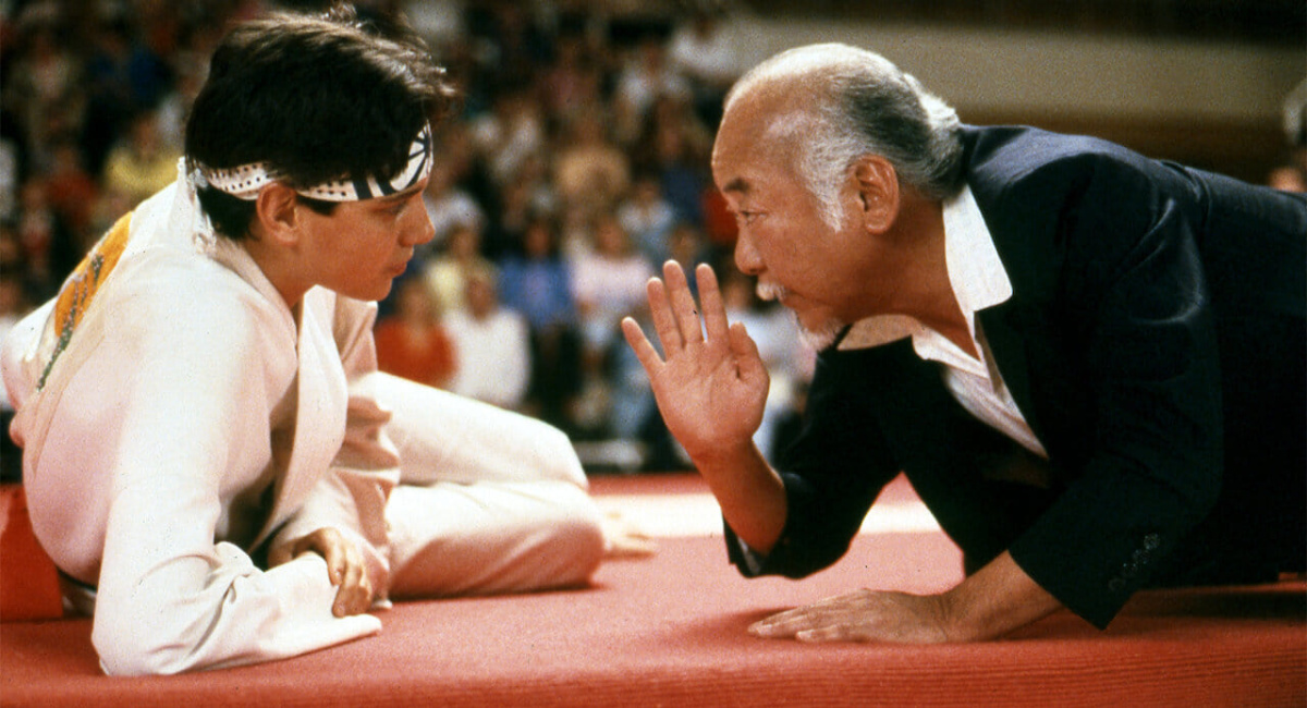Ralph Macchio as Daniel LaRusso and Pat Morita as Mr. Miyagi in 1984's 'The Karate Kid.'