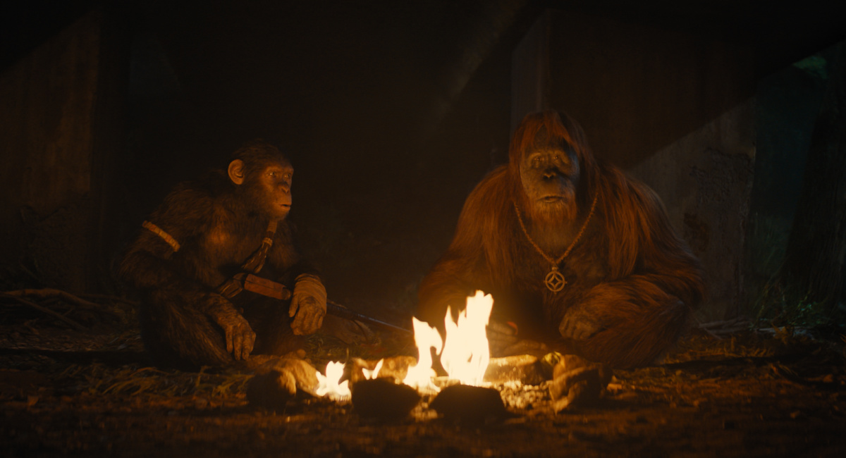 Noa (voiced by Owen Teague) and Raka (voiced by Peter Macon) in 20th Century Studios' 'Kingdom Of The Planet Of The Apes.'