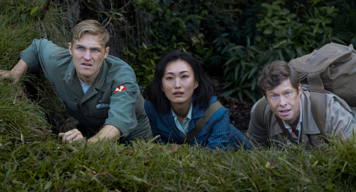 Wyatt Russell, Mari Yamamoto and Anders Holm in 'Monarch: Legacy of Monsters,' premiering November 17, 2023 on Apple TV+.