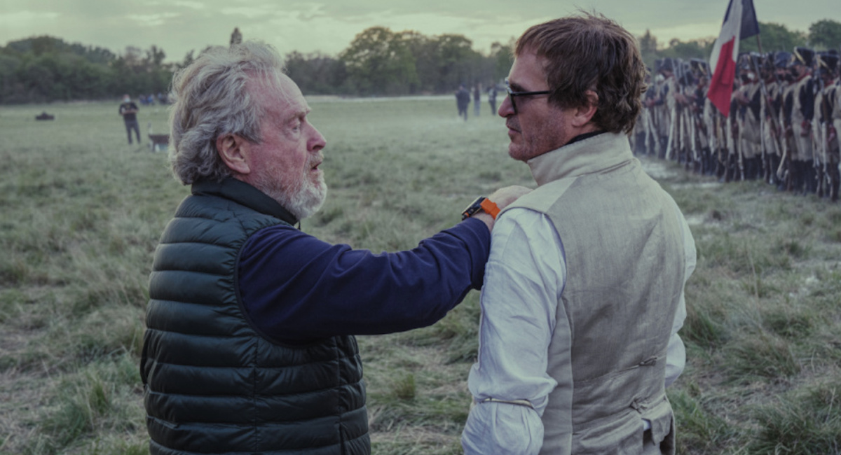 Director Ridley Scott and Joaquin Phoenix behind-the-scenes of 'Napoleon,' premiering in theaters around the world on November 22, 2023.